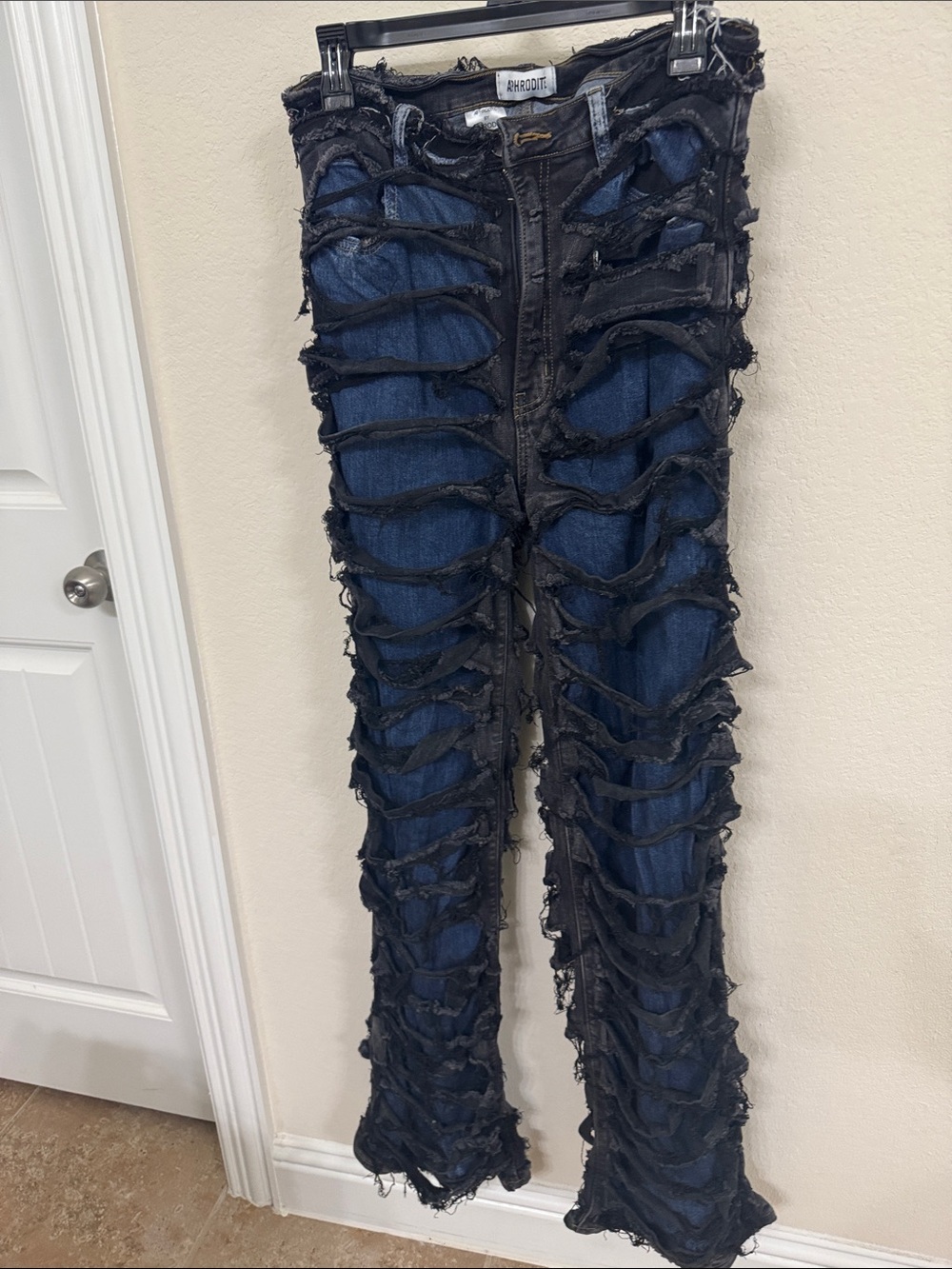 Aphrodite Distressed Two-Tone Blue & Black Women’s Ripped Jeans